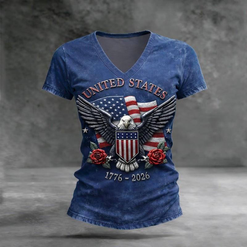 European and American Style Women's Clothing Casual V-neck Short-sleeved T-shirt D Digital Printing Source Wholesale
