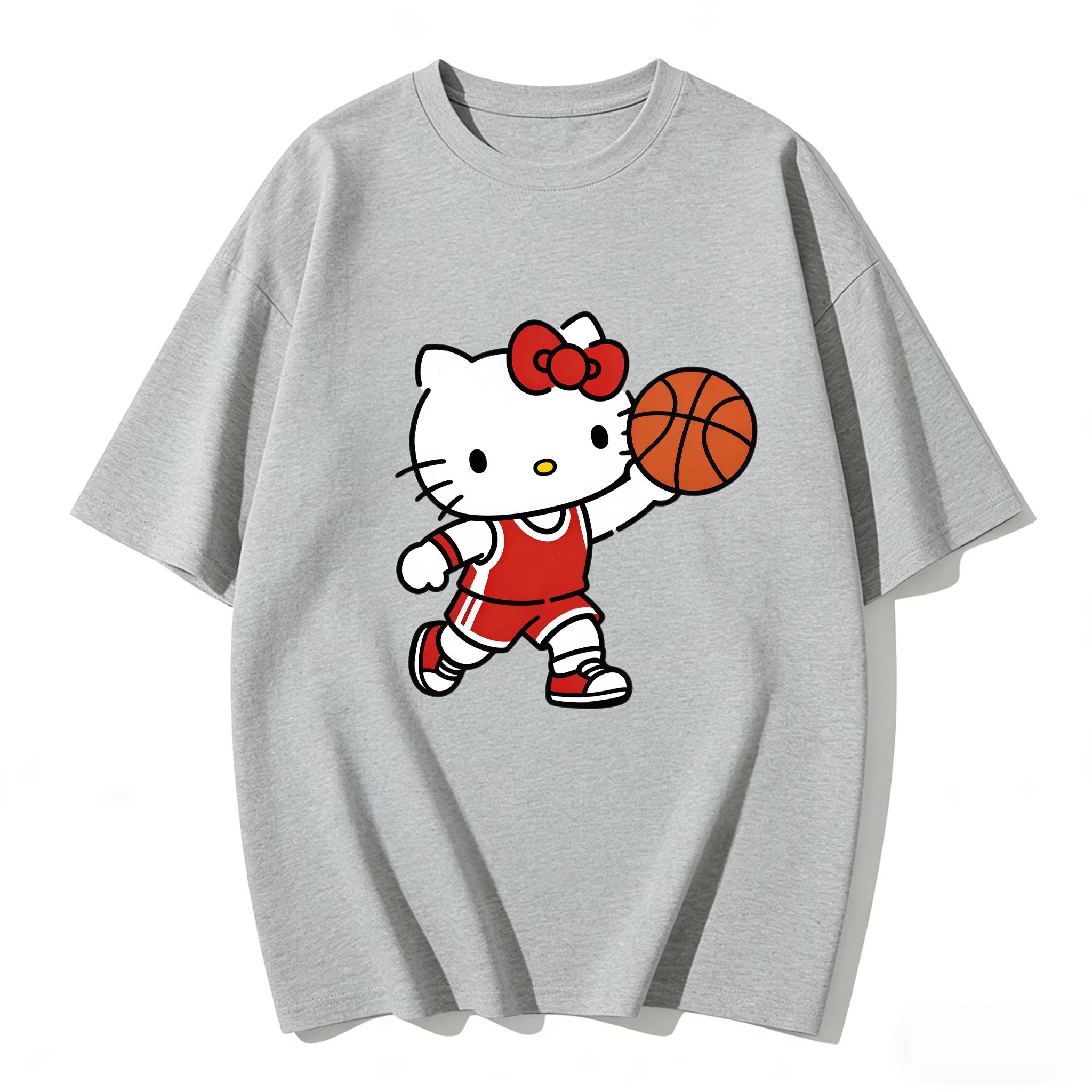 

2026 Summer Hello Kitty Cartoon Printed Short Sleeve Pure Comfortable summer Womens Tshirt loose and fashionable S