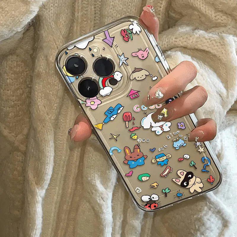 Transparent Cute Dog Illustration Phone Case for Apple 17, 16, 15, 14, 13 Pro Max, 12, 11