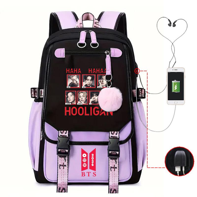 BTS Fashion Contrast Color Backpack for Students, Lightweight Large Capacity School Bag