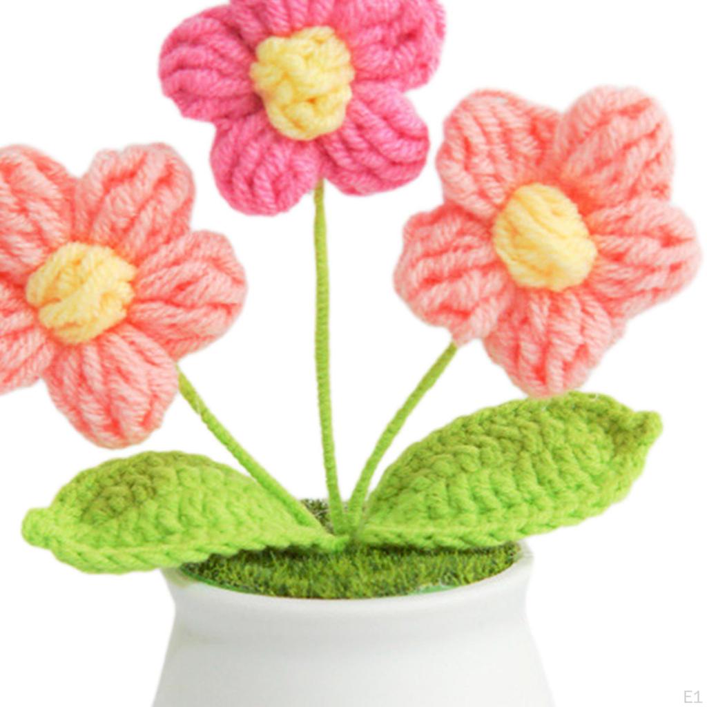 Gestrickte Blumentopfpflanze, süße handgewebte Blumen für das Armaturenbrett im Auto, Regal, Büro