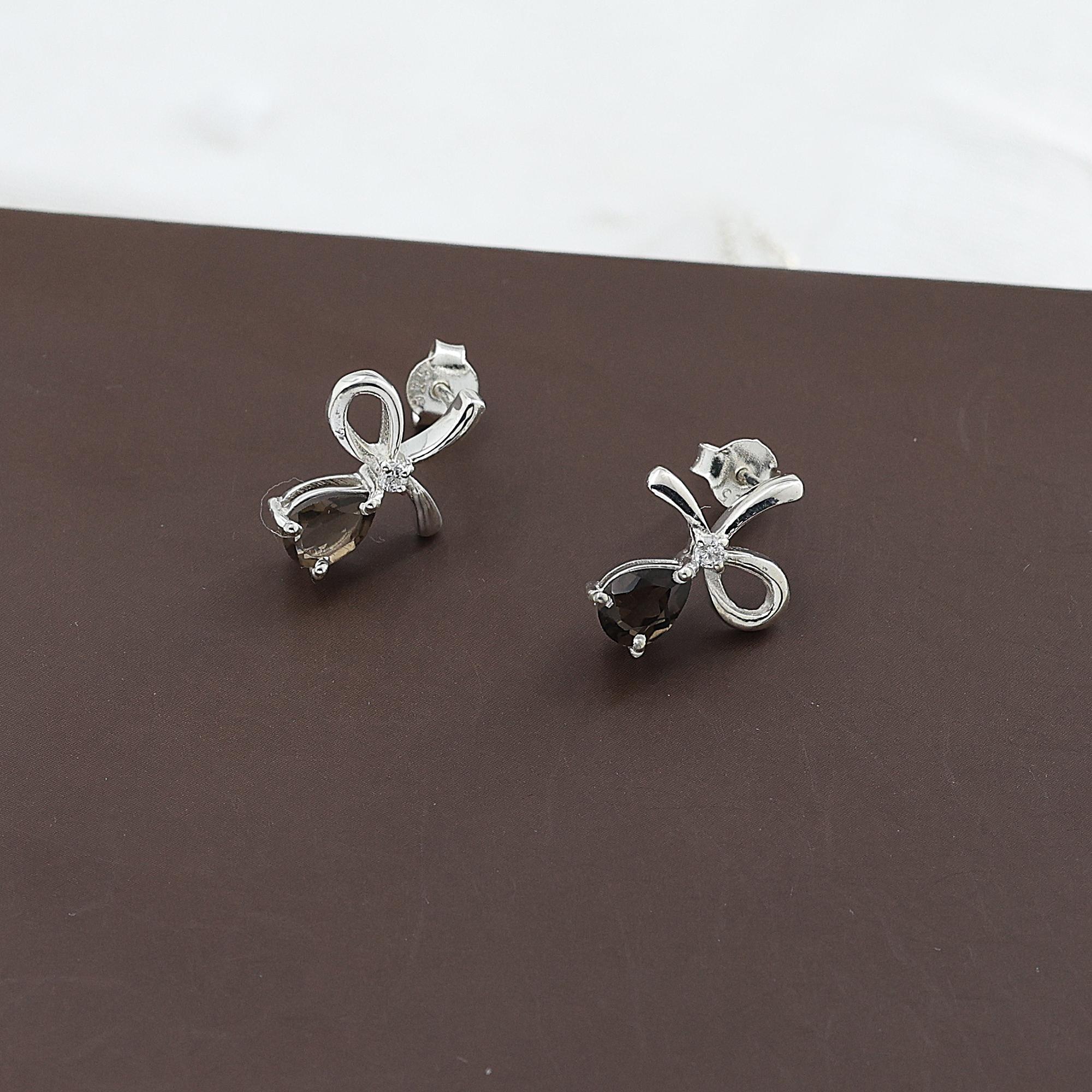 

Серебряная серьга с цирконом и дымчатым кварцем, серьга-пусета, женское украшение, украшение ручной работы из серебра 925 пробы, серебряная серьга, подарок для нее Ae6669 коричневый