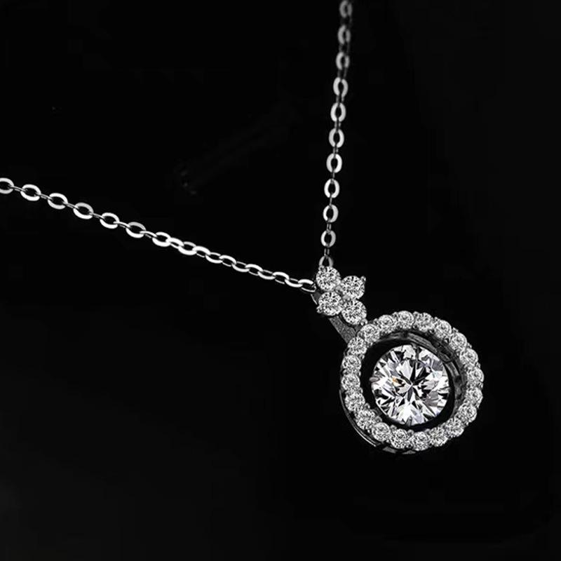S925 Silver Moissanite Necklace Women's Round Light-Chasing Simple Smart Pendant