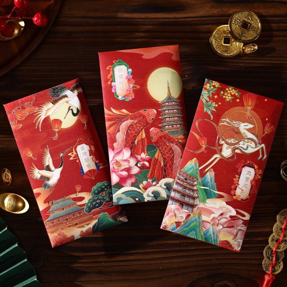 6pcs Traditional Lucky Money Bag Hongbao Money Packet Cartoon Good Luck Red Pocket Wedding Birthday