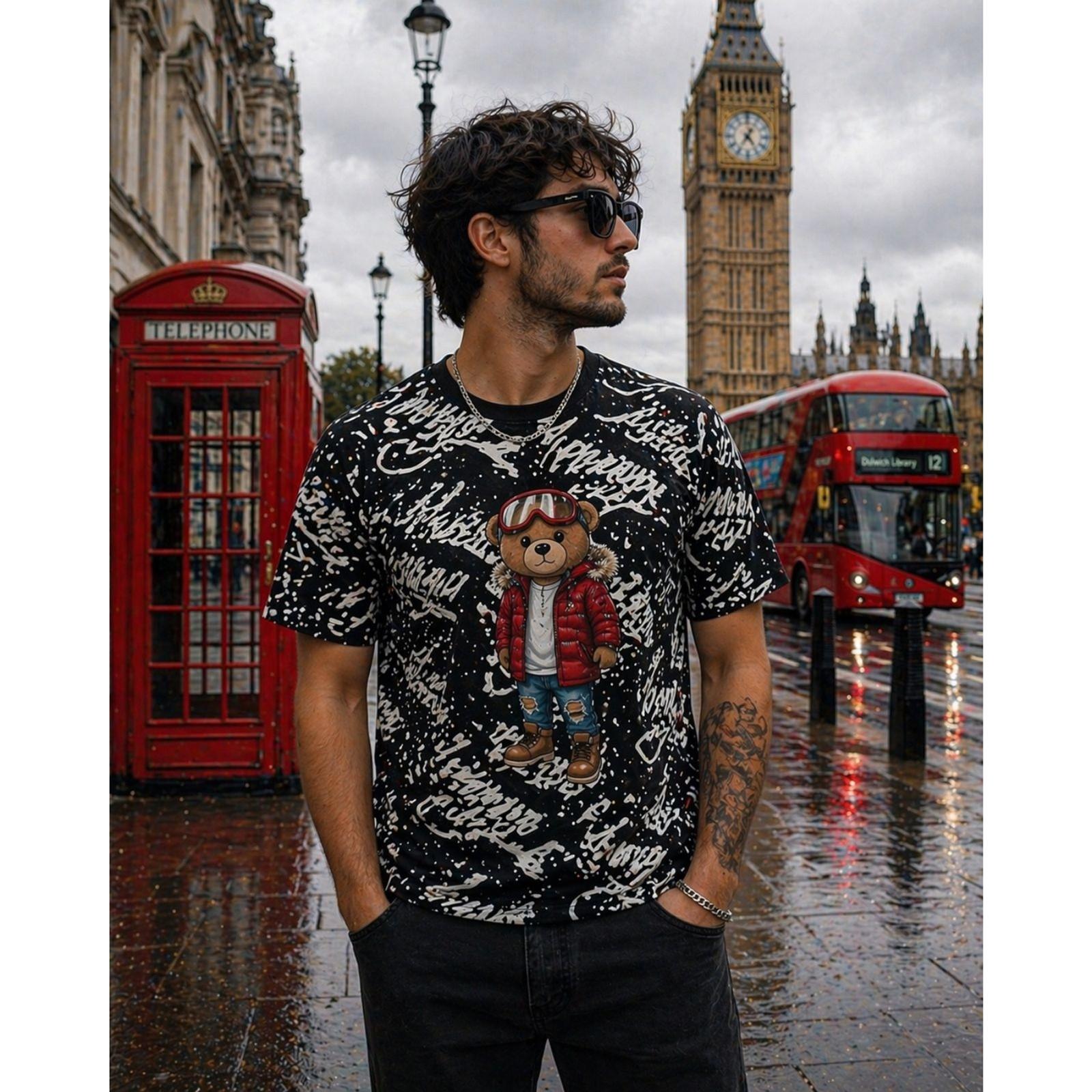 OG Hustle T-Shirt Unisex 4XL Black All-Over Teddy Bear Graphic Streetwear 4XL