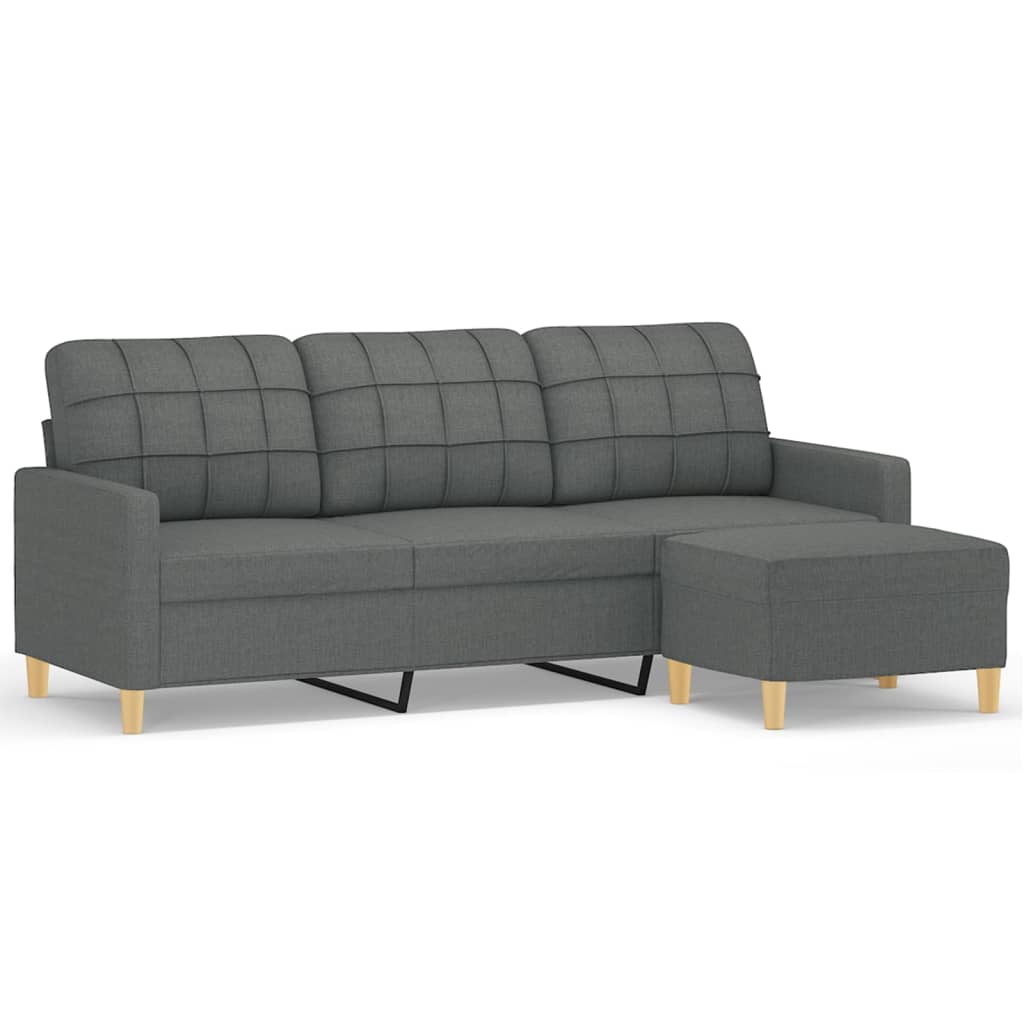 Vidaxl 3-Seater Sofa with Footstool, Dark Grey, 180 Cm, Fabric