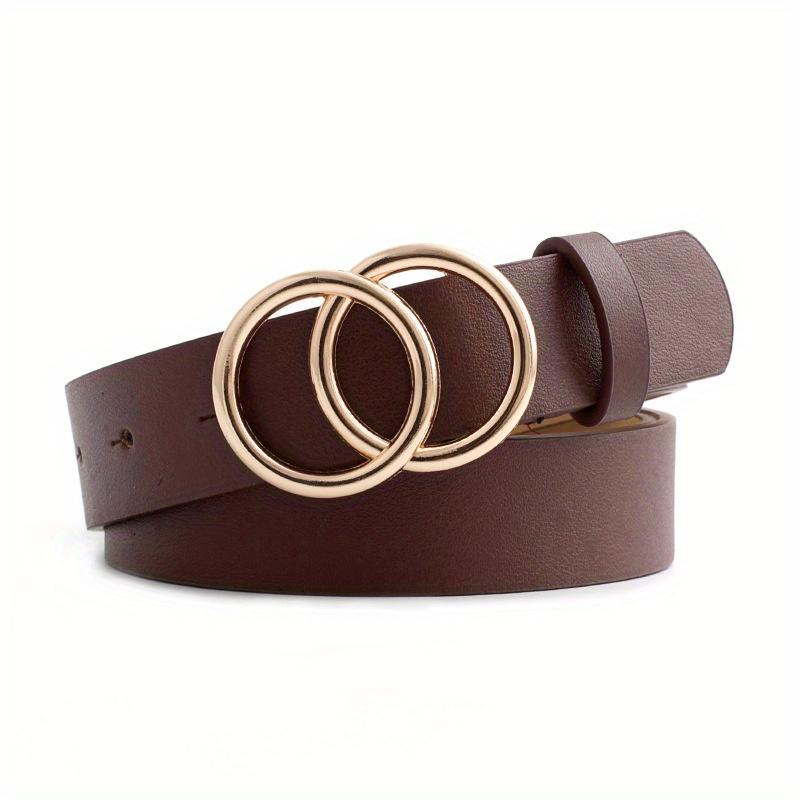 Double Loop Buckle Design Belt Casual Jeans Dress Women's Leather Black Brown Adjustable Belt