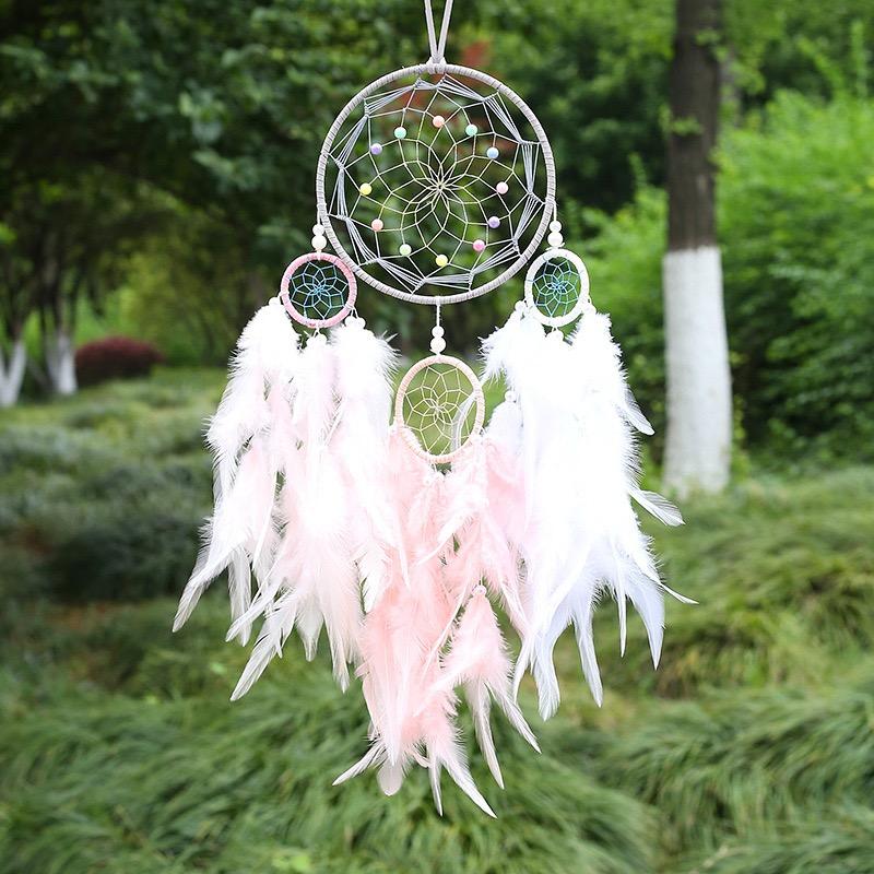 

Nordic Pink Feathers Dream Catcher Wall Hanging Large Wind Chimes Home Decorations Handmade Accessories For Birthdays Gifts рожевий