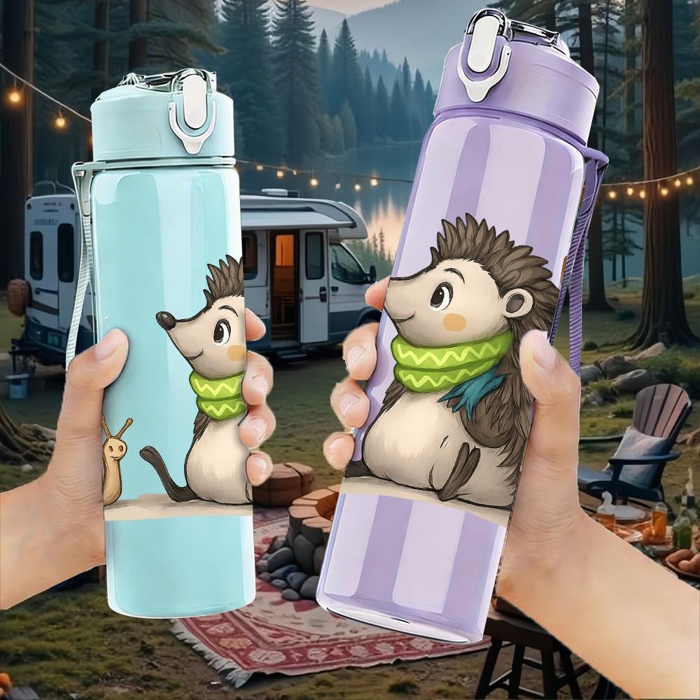 1PC Backpack Travel Hedgehog 750ml Color Plastic Sports Water Bottle Leakproof Flip Straw Lid Suitable for Sports Office Home Use