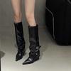 Fashion Designer Women's Boots Spring Cosy Pointed Toe Woman Shoes  Fashion Sexy Knee-High Boots for Women Belt Buckle Thick Heel Boots