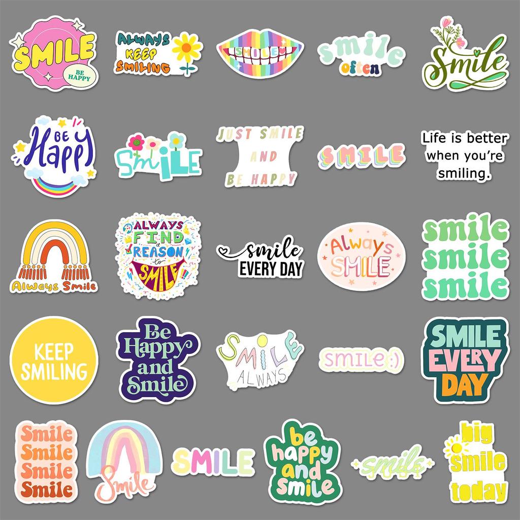 51-Piece Inspirational Smile Stickers: Joyful, Positive, Waterproof English Sentences for Journals