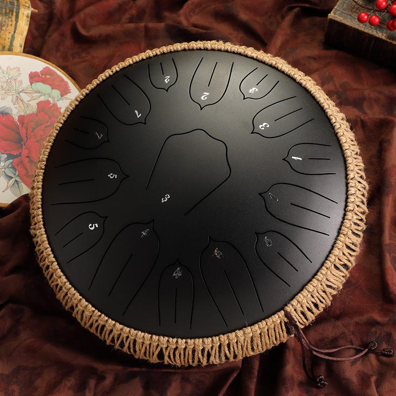 

Hluru Глюкофон 13 дюймов 15 нот Стальной язычковый барабан Тональность D E Эфирный барабан Йога Медитация Музыкальный инструмент чёрный