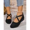 Fall 2025 Cross Elastic Wedge Shoes Plus Size Platform Soles Casual Pumps for Women