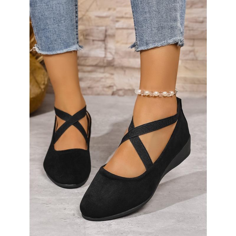 Fall 2025 Cross Elastic Wedge Shoes Plus Size Platform Soles Casual Pumps for Women