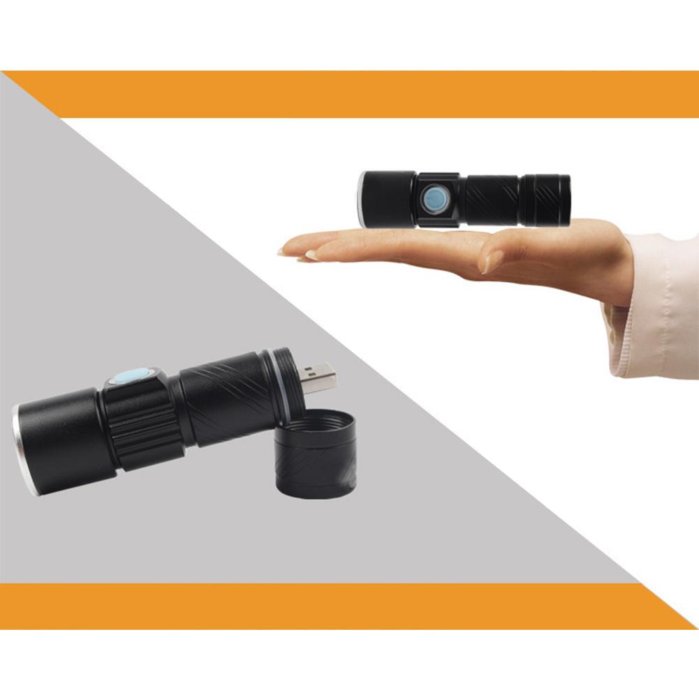 USB Charge Handy LED Aluminum Alloy Glare Flashlight Zoomable Stretch Mini Torch