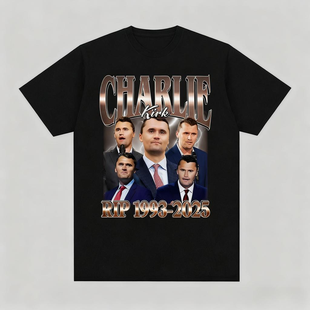 Comique Charlie Kirk RIP 1993-2025 Commémoratif Politique Graphique Rétro Hommes et Femmes Impression Été 100% Coton Pur T-shirt