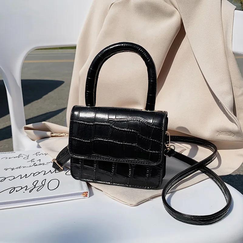 Mini Tote Bag  Crocodile Pattern Flip Messenger Crossbody Bag Female Simple Shoulder Bag Small Square Lady Handbag  New