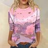 Women's Fashion Casual Round Neck Three-quarter Sleeve Halloween Printed T-shirt Top