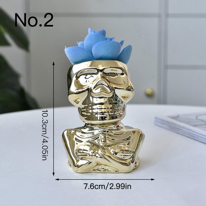 Creative Golden Skull Flower Pot Succulent Pot Ceramic Planter Home Decor Desktop Ornaments Bonsai Plant Pot Garden Decoration