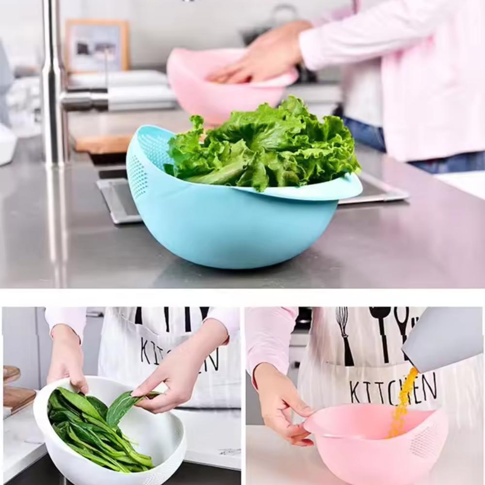Multifunctional Food Grade Plastic Rice Washer Kitchen Vegetable Fruit Colander Drain Basket Non Leakage Washing Basin