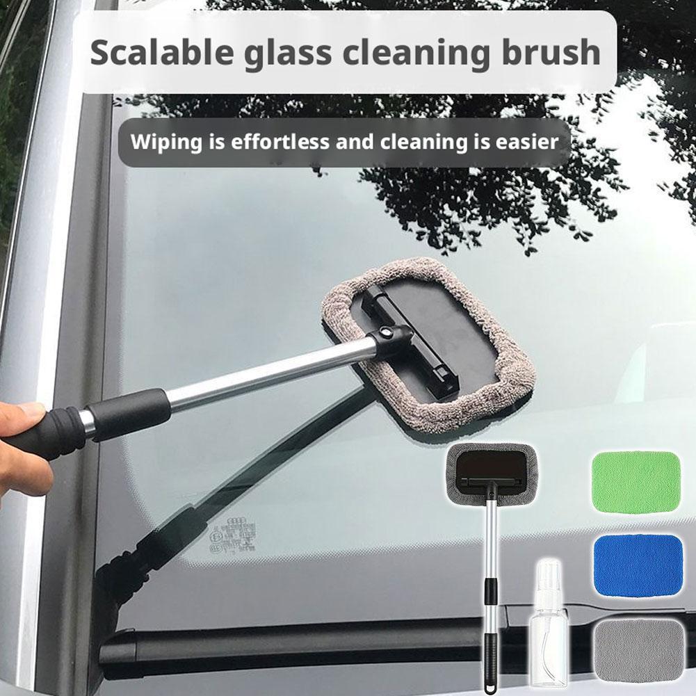 Windshield Cleaning Tool Windshield Cleaning Rod Automatic Window Cleaner With 4 Reusable Cloth Pads Car Cleaning Accessories
