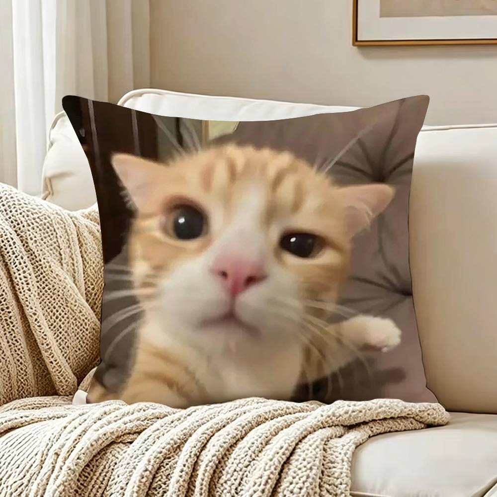Cute Cat Thousand Yard Stare Meme Pillow Case Living Room Sofa Cushion Cover Suitable For Home Bedroom Room Decoration