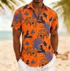 Hawaiian Short-Sleeve Shirt with Tiger & Tropical Print, Great for Beach Wear.