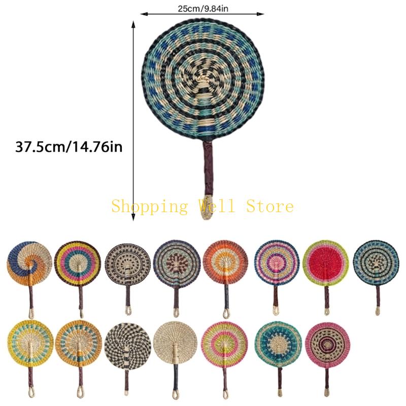 KX4B Large Summer Handheld Fan Seagrasses Handmade Woven Fan Natural Decorative Fan