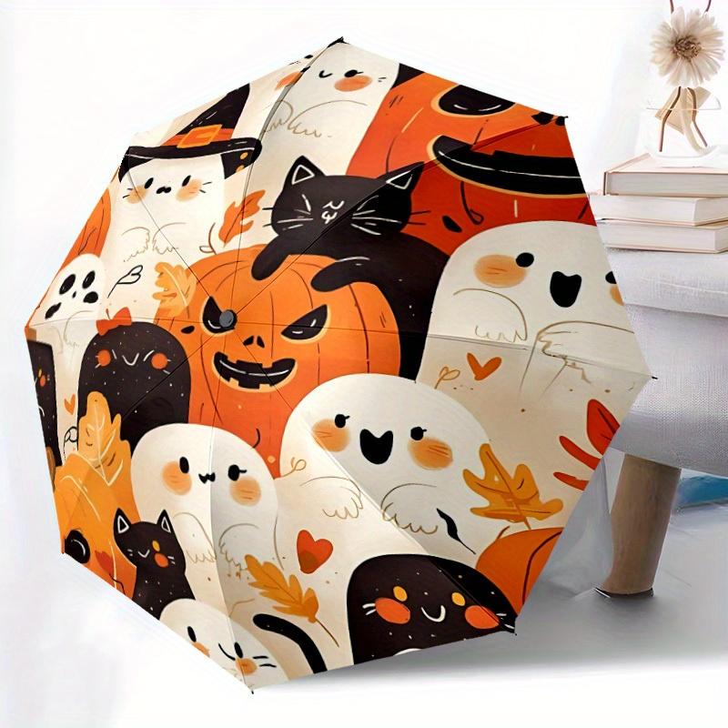 1pc Halloween Ghosts Auto Open/Close Umbrella with One Touch Button,, Windproof Design   Lightweight Portable Umbrella for Women & Men6149