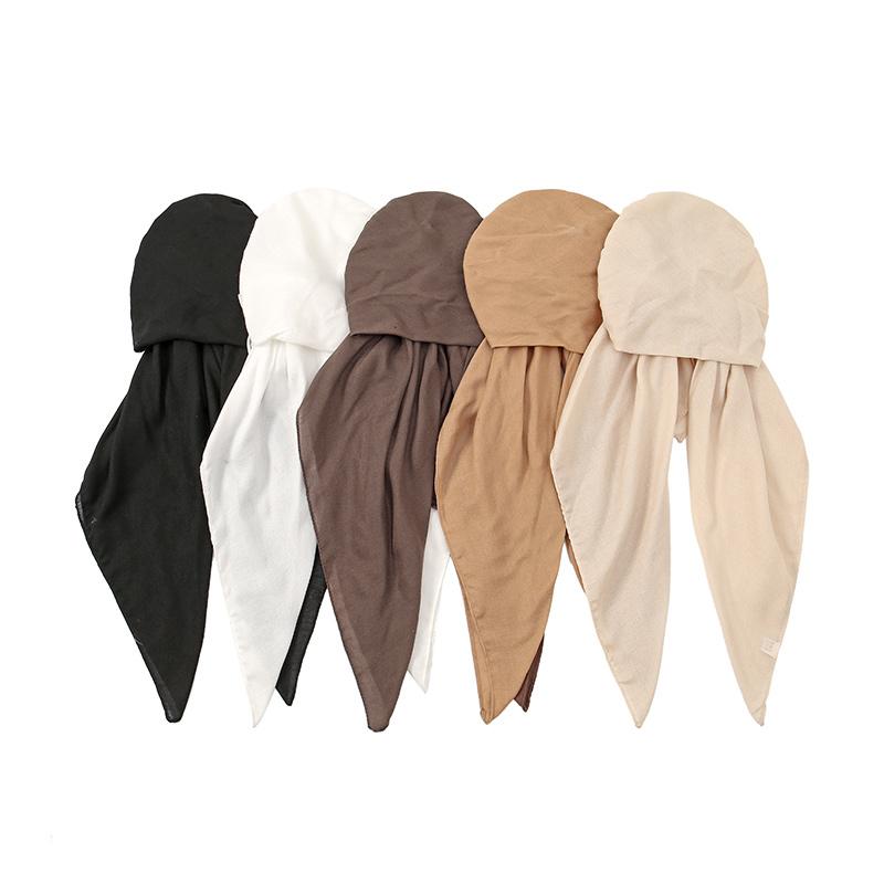 Muslim Solid Color Hijab Caps for Women Innovative Design Long Cotton Linen Soft Elasticity Head Scarf Female Handkerchief
