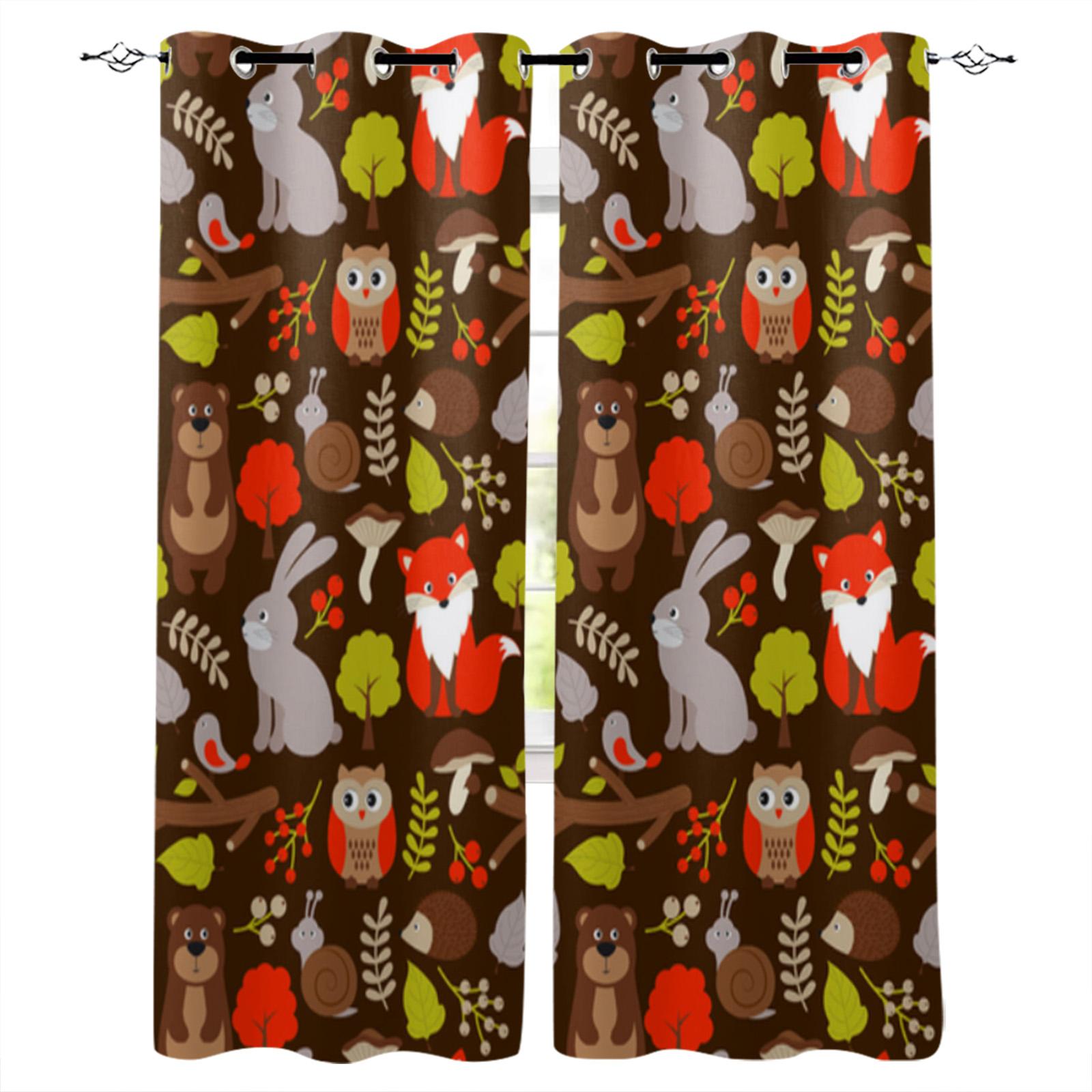Cartoon Bos Dier Boom Vos Beer Konijn Kind Raam Gordijnen Gordijnen voor Woonkamer Decoratieve Items Woonkamer 135W x 60H(cm)