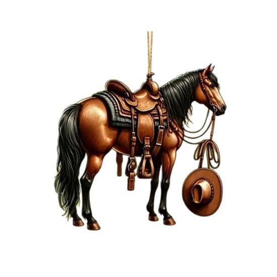 Realistischer Pferde Auto Anhänger 2D Acryl Western Cowboy Pferd Auto Charme Schlüsselanhänger Rückspiegel Dekoration Geschenk für Reitsportliebhaber