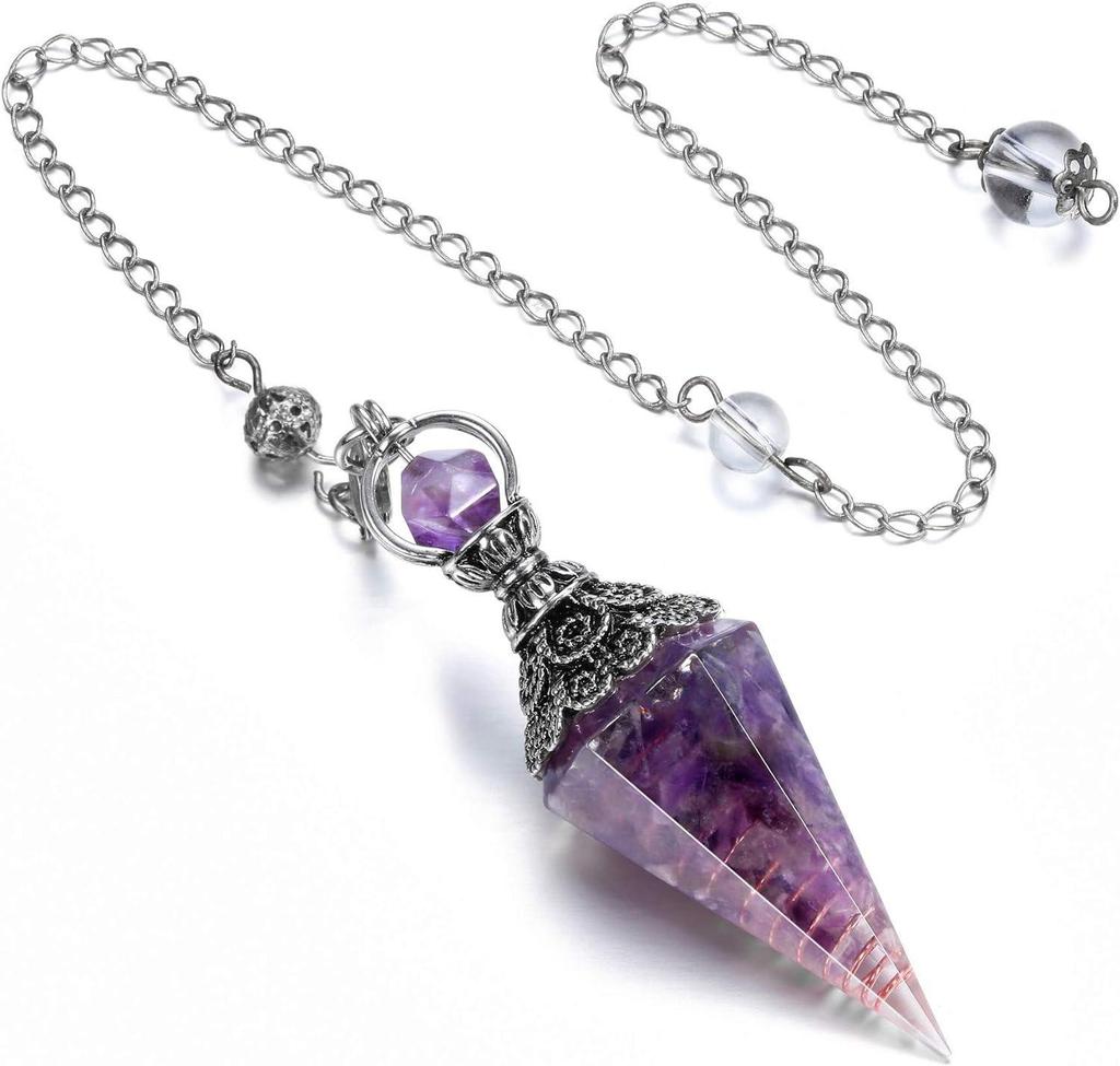 Antique Silver Seven Chakra Crystal Resin Pendulum with Semi-Precious Chips Pendant