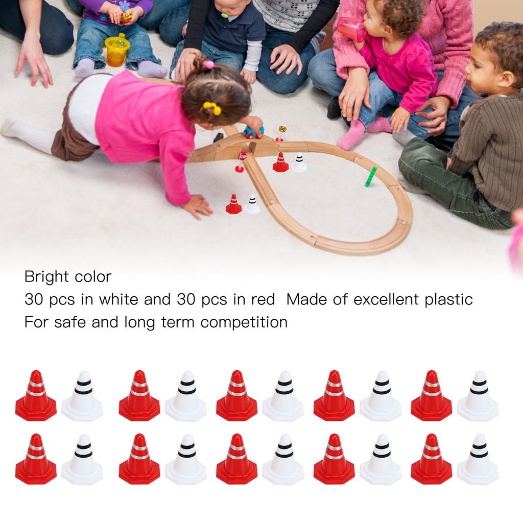 60 Pcs Traffic Cones Toys Red White Mini Traffic Cones Miniature Lifelike Road Block for Soccer Training RC Car Gaming