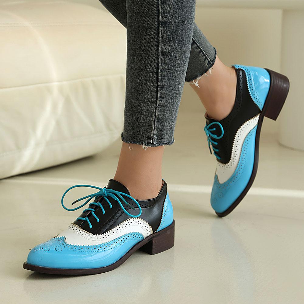 

Прямая поставка, женские британские лоскутные ретро-туфли-броги, весенние винтажные туфли-лодочки Мэри Джейн на шнуровке на низком квадратном каблуке, большой размер 48 38