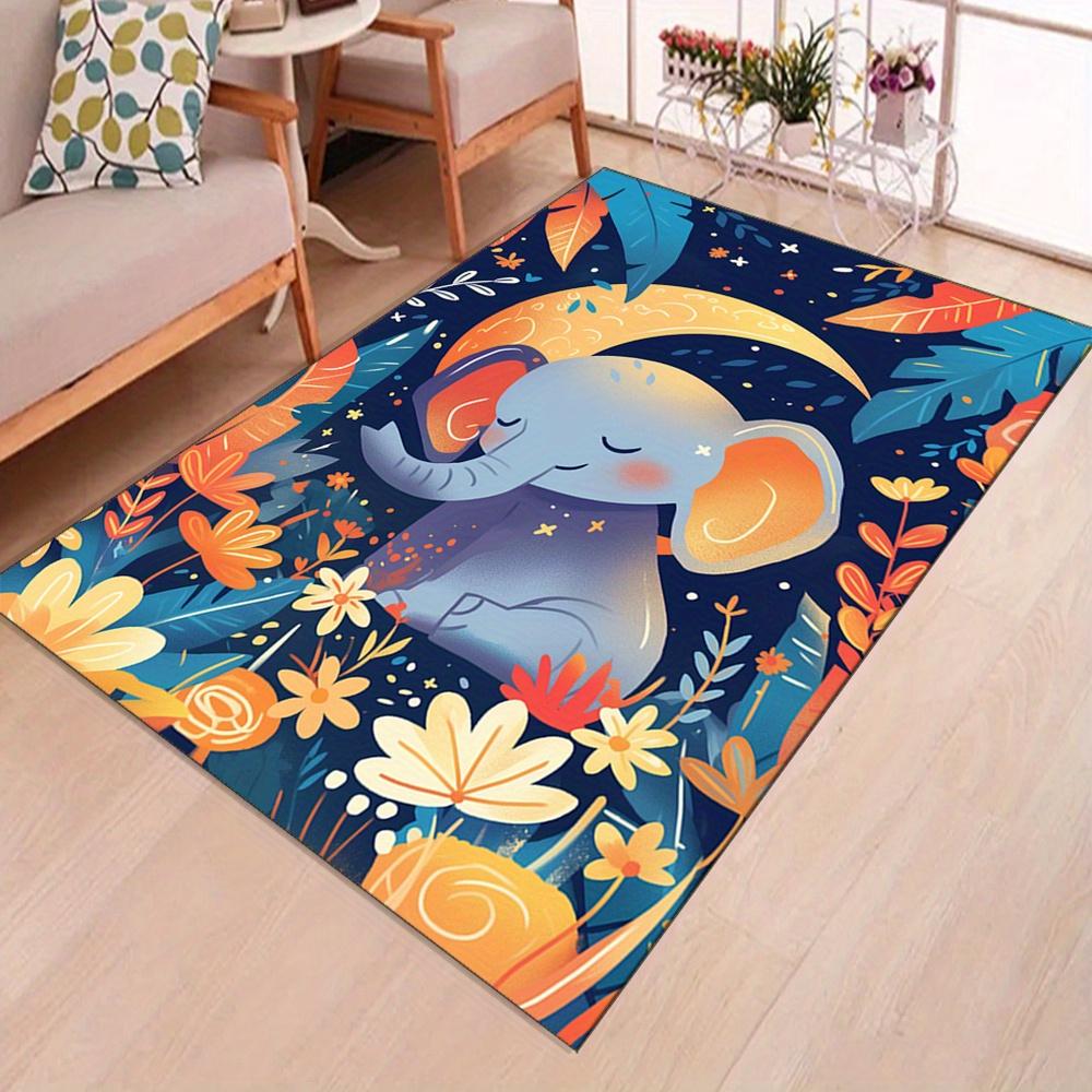 Sleeping Elephant Printed Area Rug, Durable Polyester Crystal Velvet Carpet, Soft Non-Slip Mat for Bedroom, Cloakroom, Kitchen,