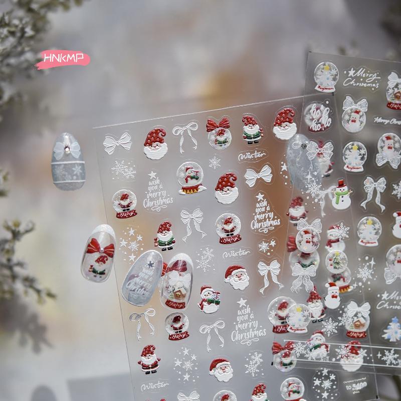 1 Stück Weihnachten Schneemann Winter Nagelkunst Aufkleber Weiße Kristallkugel Ornament Frischer Stil für Festliche Nageldekoration