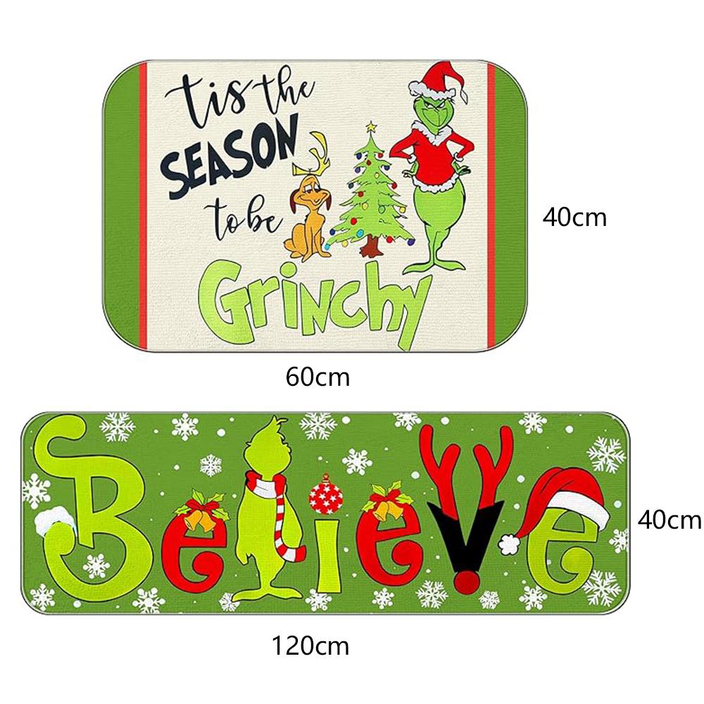 

New 2Pcs Polyester Fiber Christmas Kitchen Rugs and Mats For Home Decorations