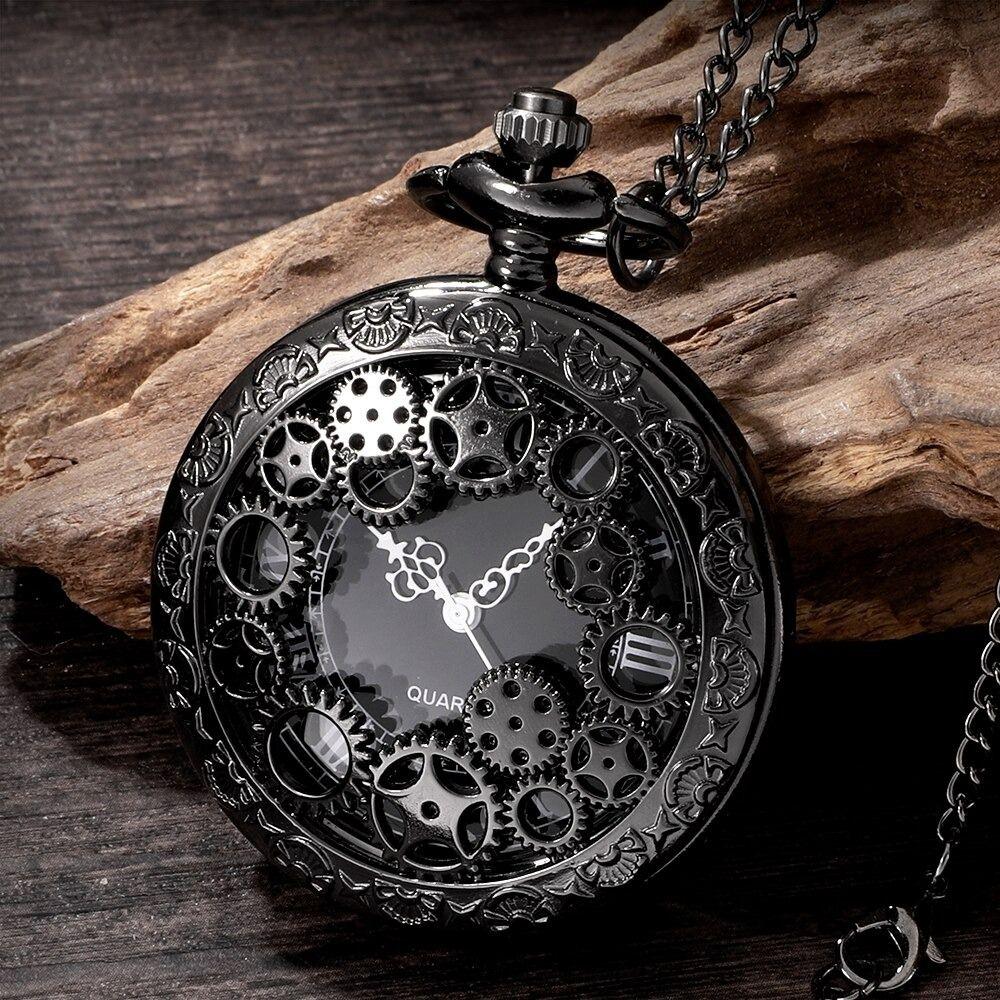 Hollow Gear Design Pendant Clock Chain Vintage Style Steampunk Pocket Watch For Men Women