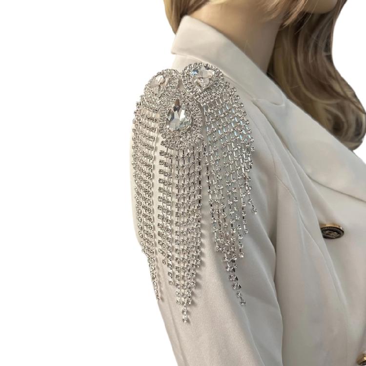 Rhinestones Studded Epaulettes Tassels Fringed Shoulder Epaulet For Evening Gown Cosplay Outfits Clothing Embellishment