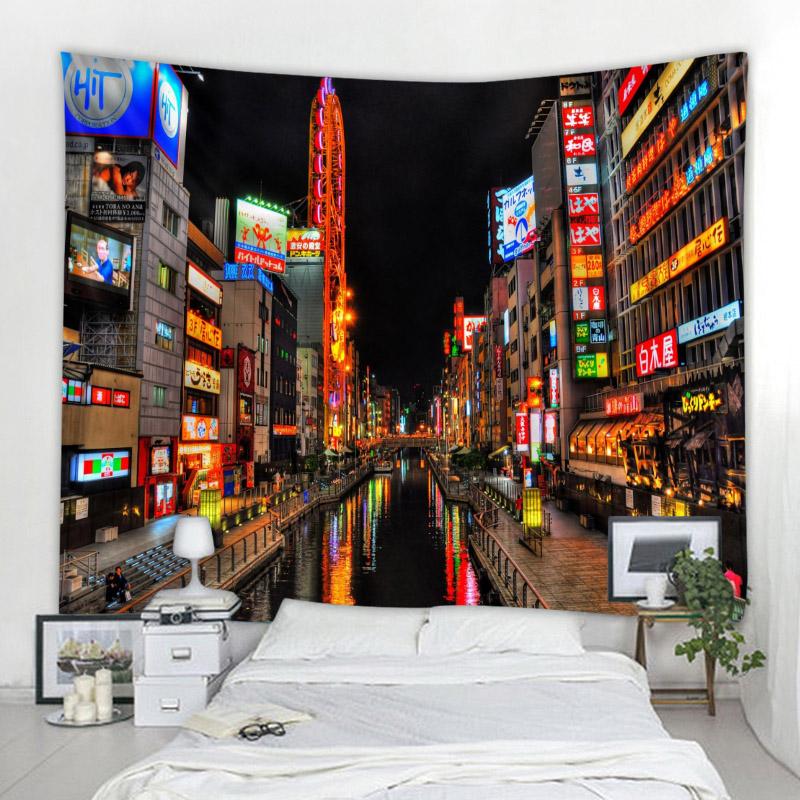 Tokyo night tapestry city nightlife Japanese style wall hanging bedroom home decoration bohemian hippie printed bed sheet
