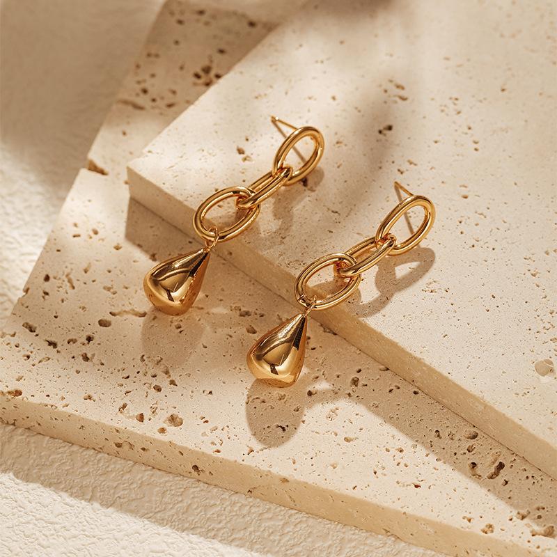 Minimalist Ins Style Hollow Chain Water Drop Shaped Trendy Dangle Earrings For Women