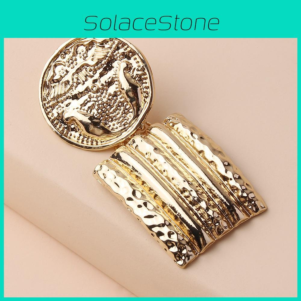 Contemporary Geometric Gold Metal Earrings With Relief Design For Gift Giving