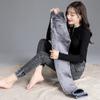 Winter Slim Fit High Waist Denim Jeans Women Solid Warm Velvet Denim Pencil Pants Casual Straight Solid Vintage Office-lady Jeans Trousers 30108