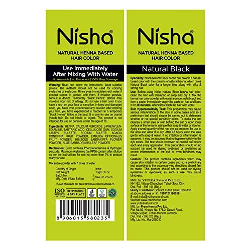 Nisha Natural Henna Powder Hair Color Natural Black Herbal Conditioning Dye For Soft Shiny Hair Men Women 25g X Pack OF 12