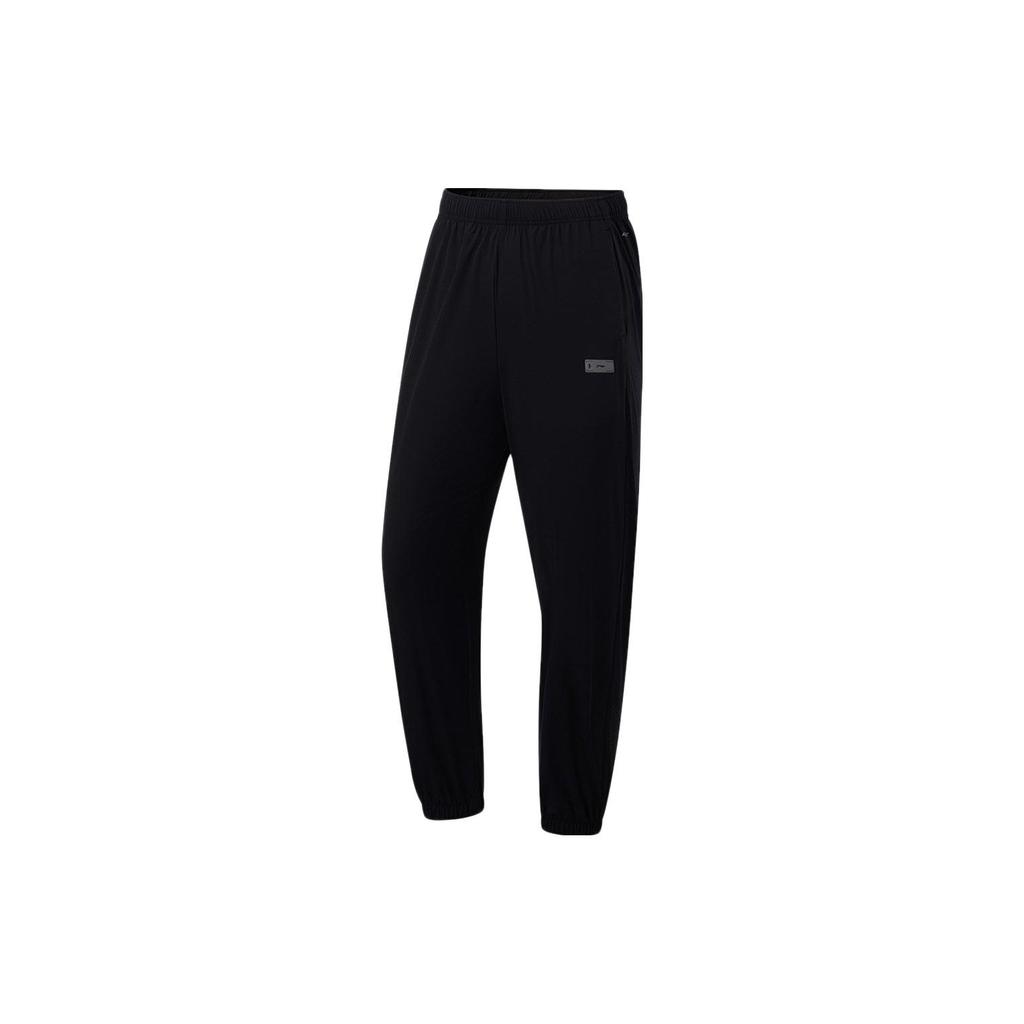 Li Ning Running Series Logo Print Reflective Tapered Woven Sports Pants Women Pants Black AYKT188-3