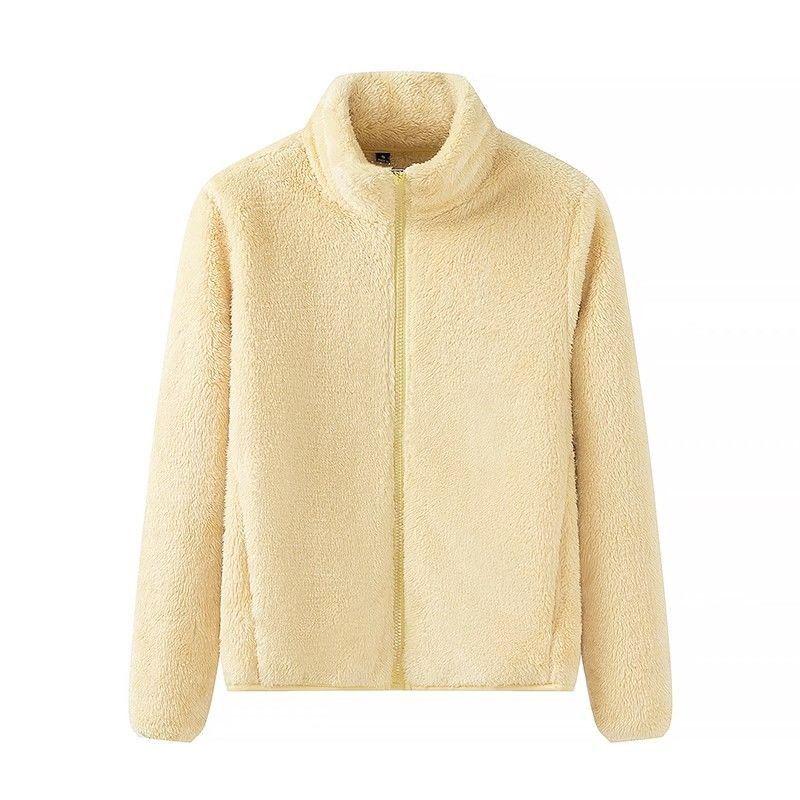 Women's Long Pile Fleece Jacket - Zipper Cardigan, Stand Collar, Warm Long Sleeve Top for Autumn/Winter