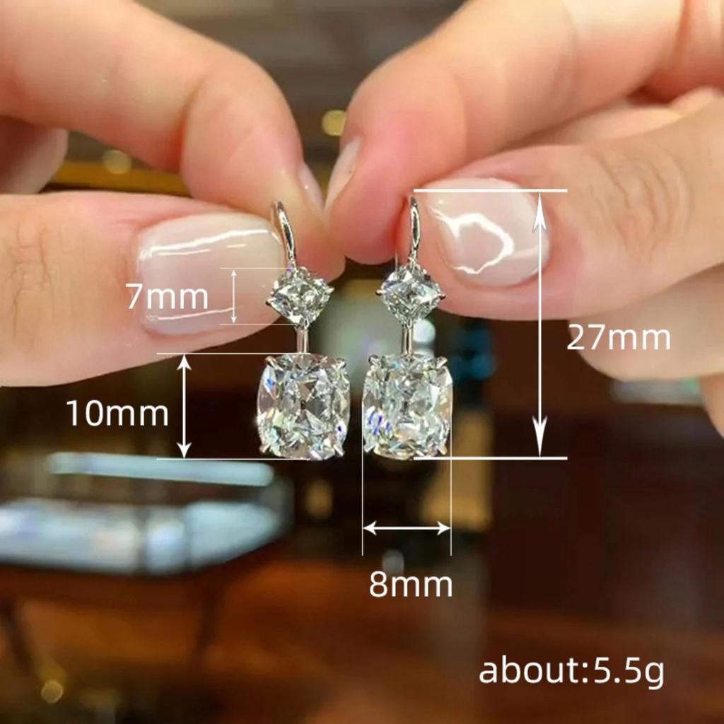 Oval Cut Double Stone Drop Earrings for Women Sparkly Lever Back Dangle Earrings Elegant Wedding Party Jewelry