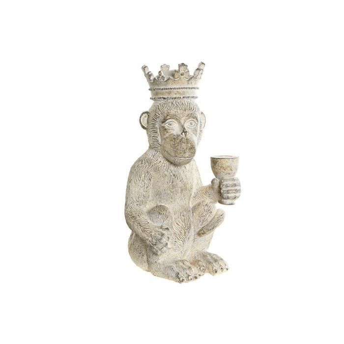 Figurine Décorative - Blanc - Singe Tropical - Résine - 16x15x30 Cm - Design Contemporain