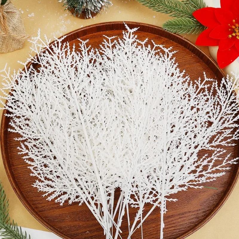 Christmas Artificial Pine Stems White Pine Branches Fake Plants DIY Xmas Tree Wreath New Year Party Gifts Table Decoration
